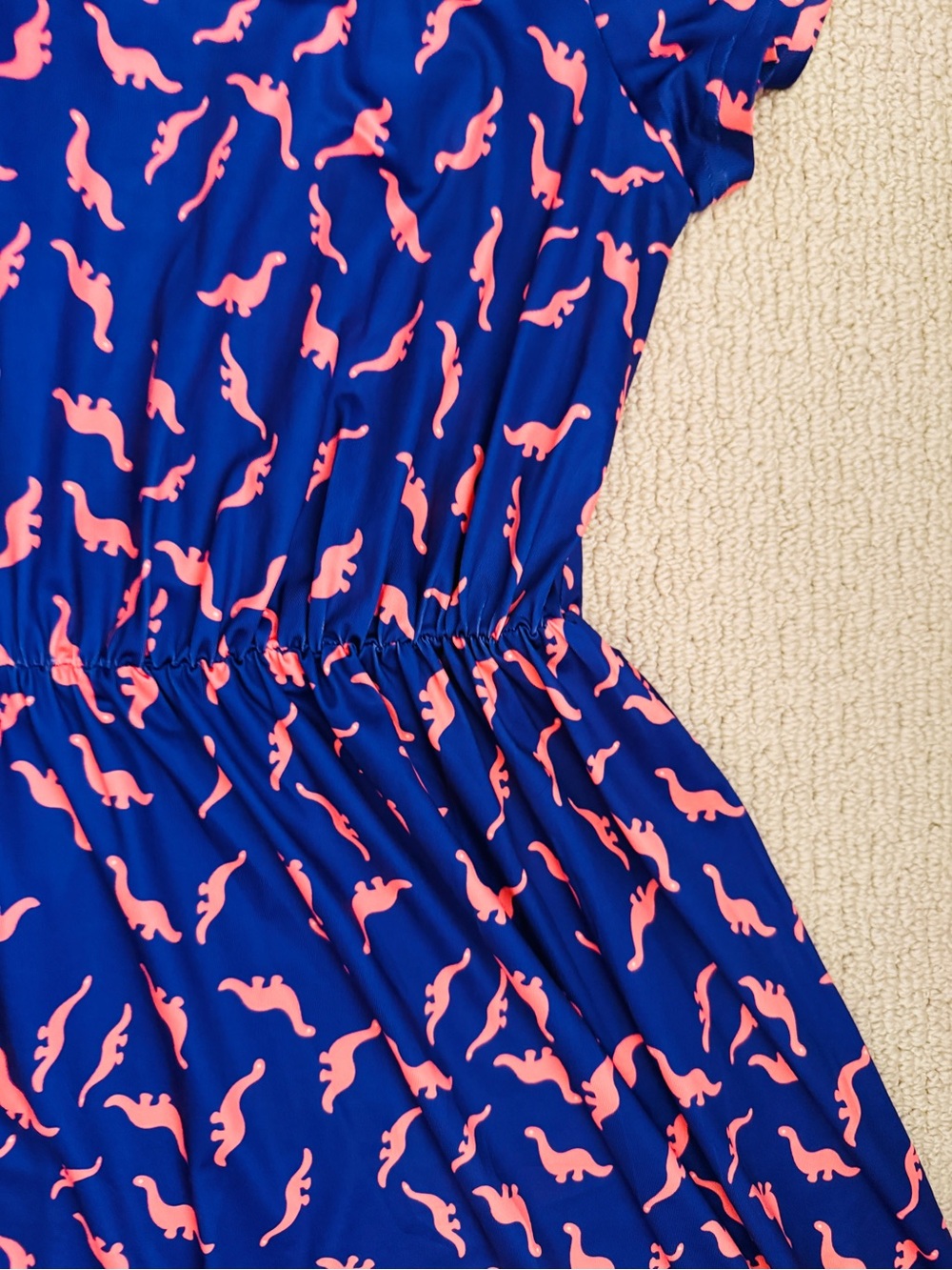 Navy & Coral Dinosaur Print Short Sleeve Dress - Picture 5 of 6